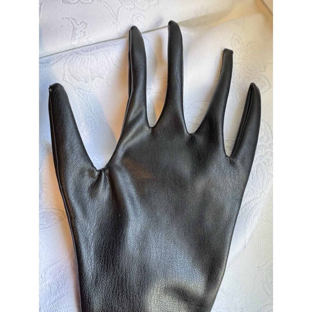 SKIMS Women S Faux Leather Formal Prom Length Long Gloves Onyx Black NEW No Tags - Picture 5 of 10